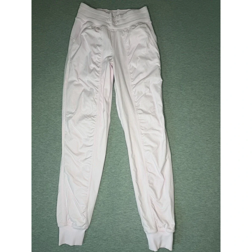 Lululemon Beyond the Studio Jogger Pink Pinstripe Ruched Pants LW5ENPS‎ Size 2